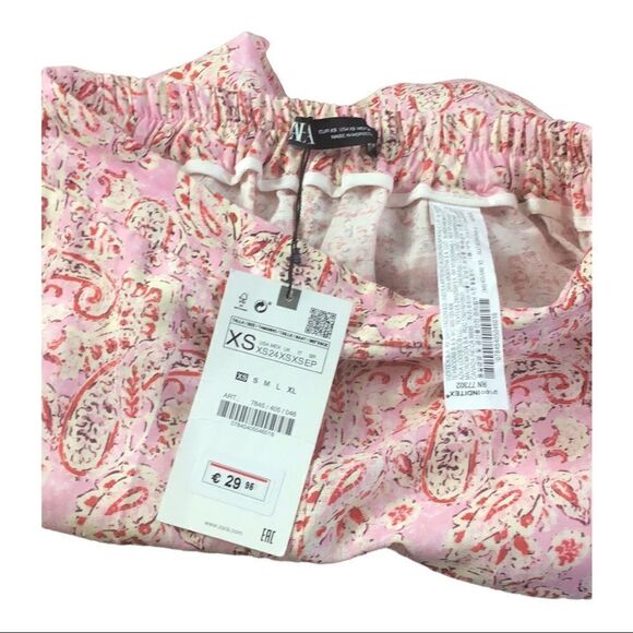 NWT ZARA BARBIE PINK WIDE-LEG PRINTED LINEN BLEND TROUSERS SizeXS - Picture 10 of 13